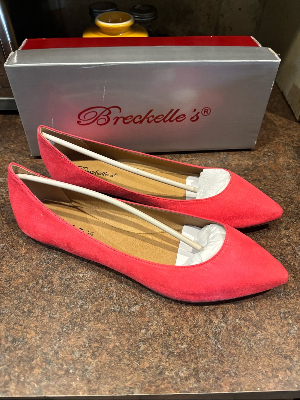 Breckelles Coral Pink Pointed Toe Suede Flats
